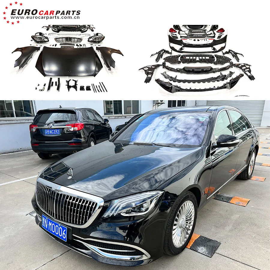 S Class W221 Upgrade W222 Bumper Body Kit PP Material 2006-2013 Head Light Grille Side Skirt S350 S400 W221 Facelift Bumper