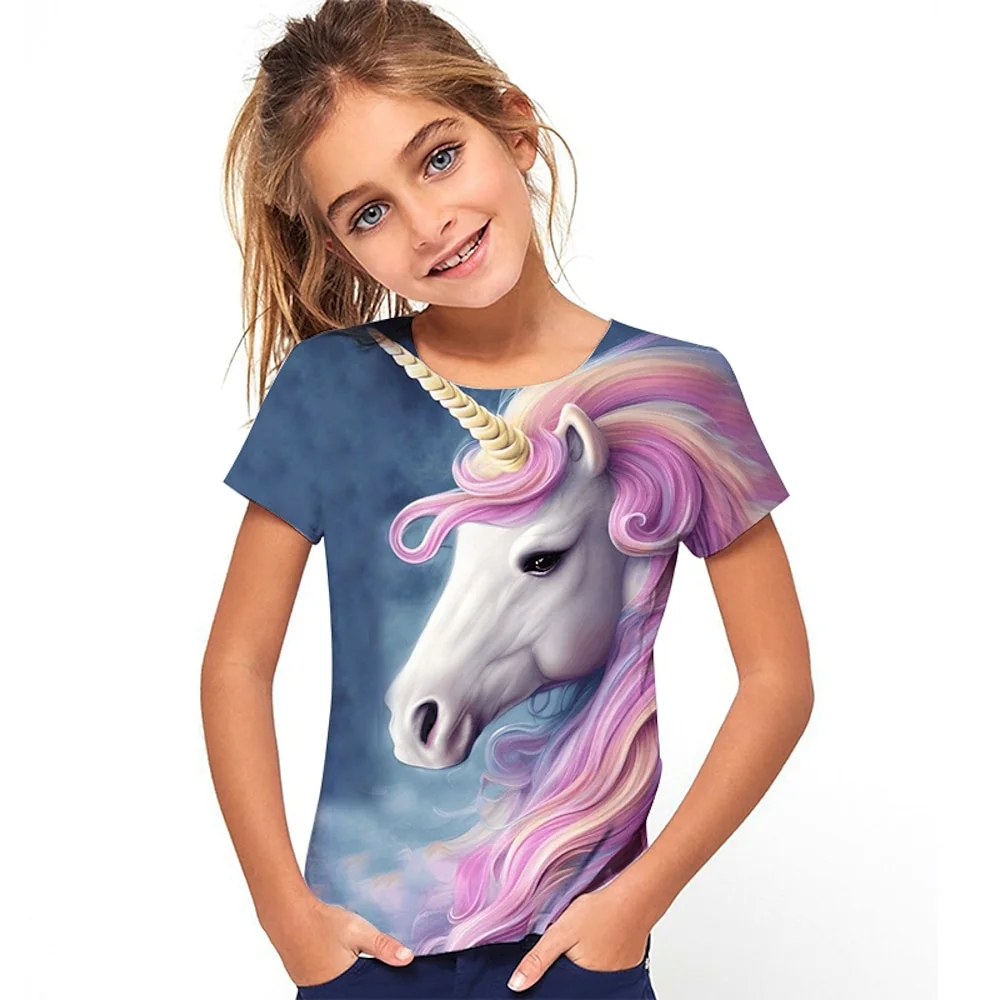 2025 Animal Horse 3d Print T Shirt For Girls Cute Girl T Shirts Kids Gift Tee Short Sleeve Casual Top Children's Clothing