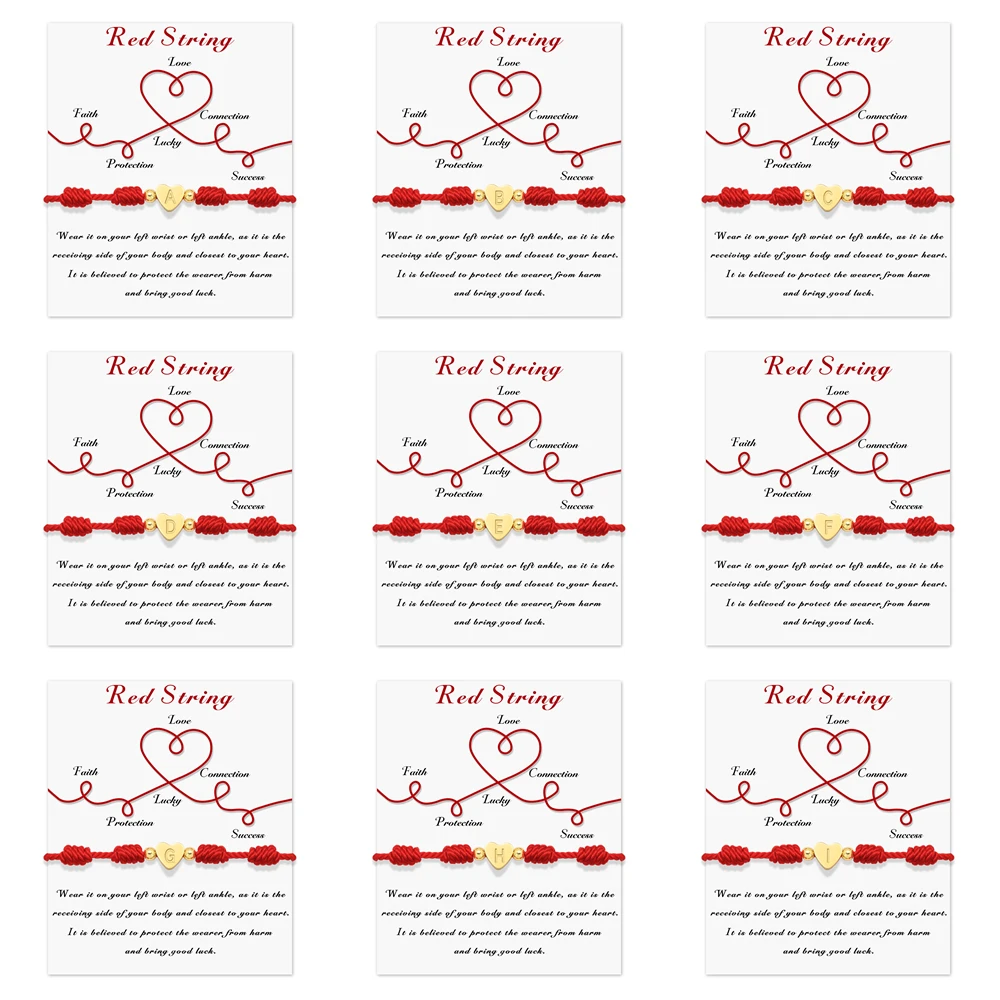 الذهب اللون A-Z 26 رسائل سحر سوار الأحمر سلسلة حبل مضفر سوار قابل للتعديل مع بطاقة اليدوية الإسورة مجوهرات هدايا #1