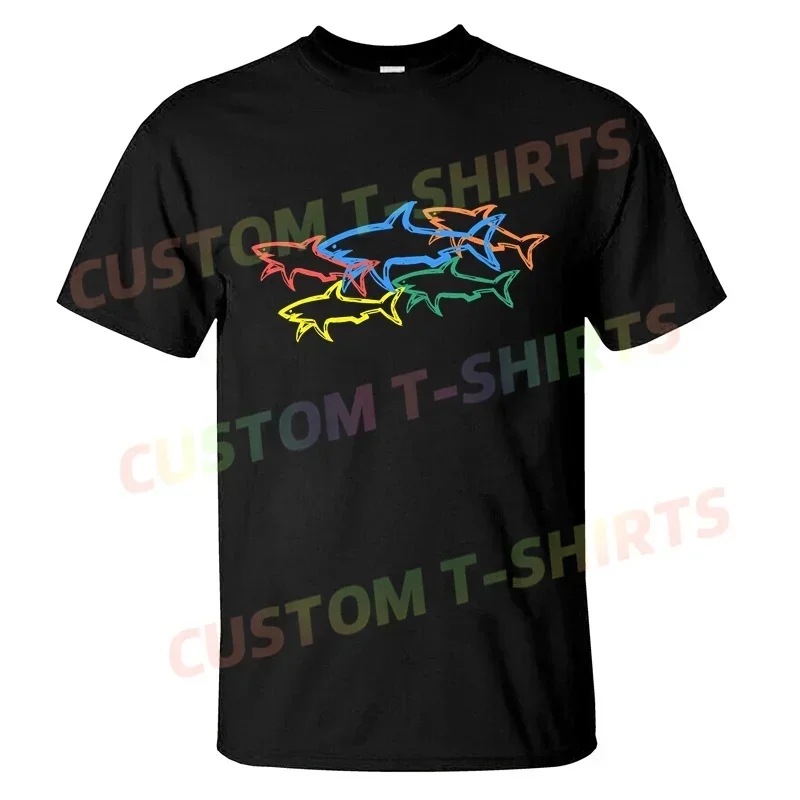 

2024 Men T Shirt Casual Shark Paul Colorful Logo T-shirt Graphic Summer Short Sleeves 100% Cotton S-3XL Cool Tee