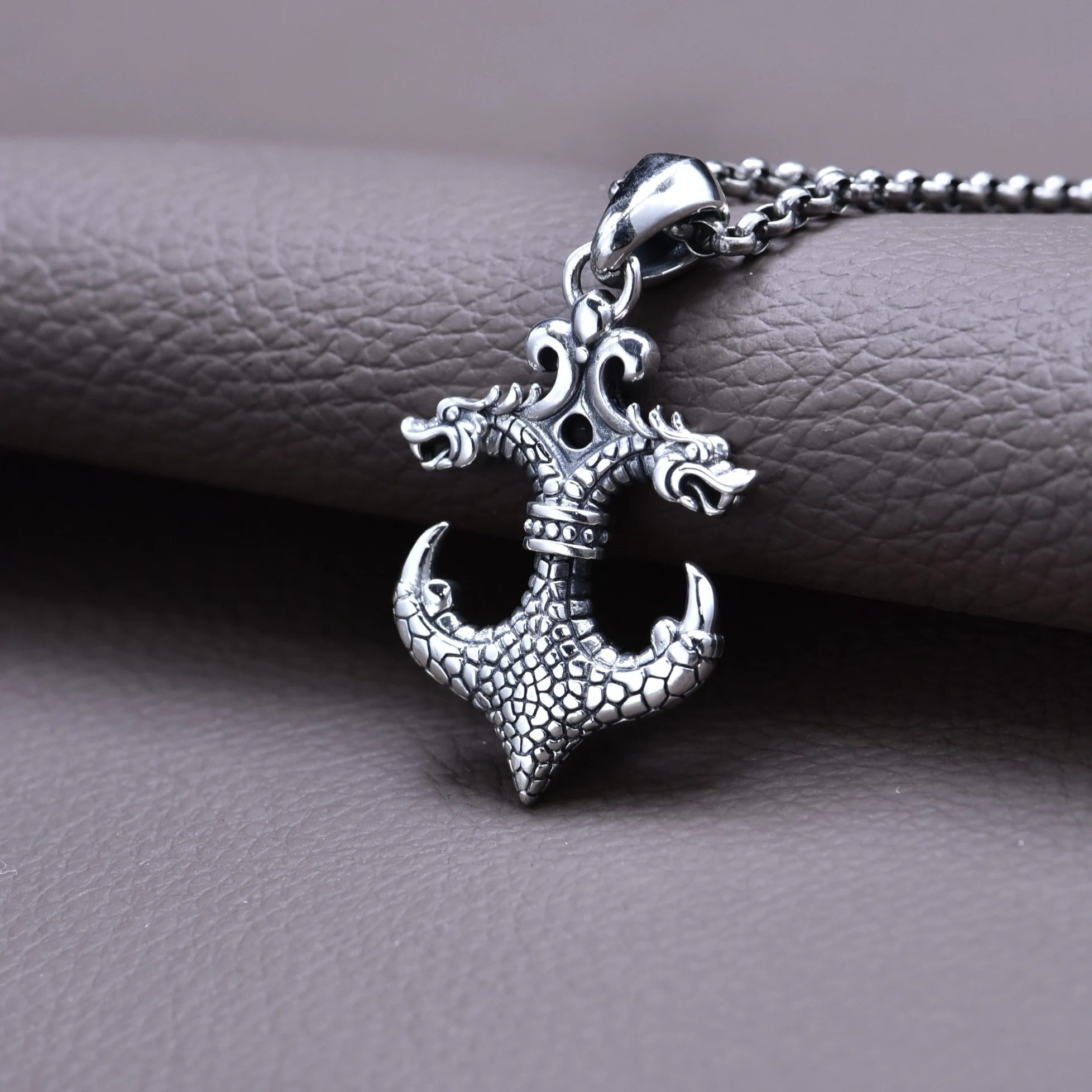 silver national trend retro domineering dragon necklace men's punk fashion anchor faucet pendant trendy pendant sweater chain