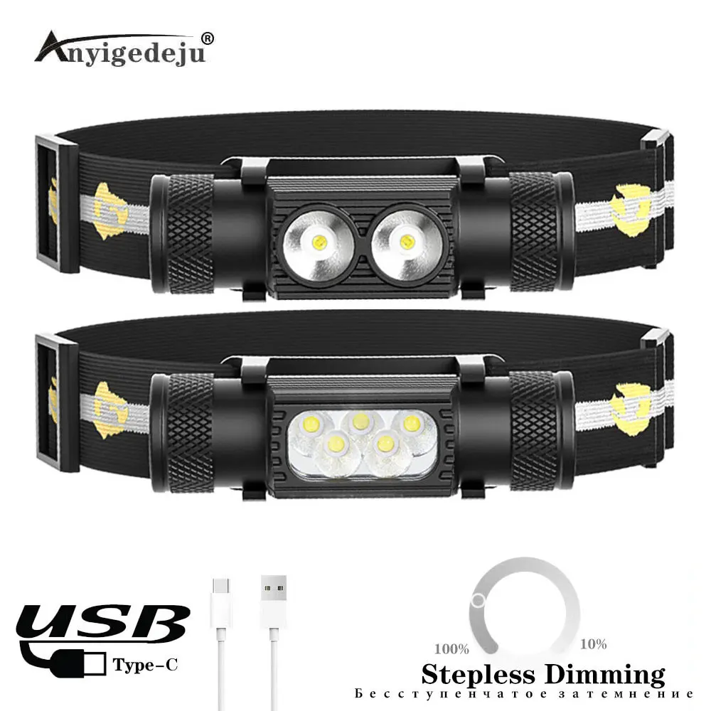 headlamp 18650 headlight dual Luminus SST20 LED 1200lm floodlight Type-C USB Rechargeable Flash lamp Torch 6500-7500k Lantern