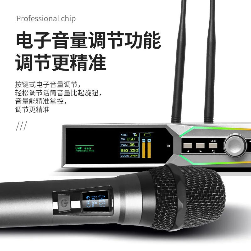 Xtuga GA808 Professional UHF Karaoke Home Singing Dynamic  Wireless Antenna Diversity Microphone With RGB Light for Church