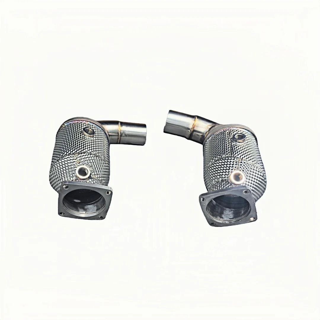 For DEX Stainless Steel With Heat Shiled High Flow Exhaust Downpipe for 2013-2019 Porsche 911 991.1 991.2 Turbo S 3.8T