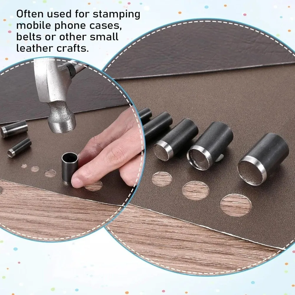 Durable 15 Sizes Round Hole Punch 1-15mm Hollow Leather Hole Punch Handmade Leather Punching Tool For DIY Leather Craft