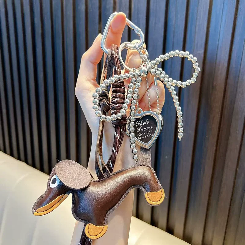 Charms Bag Pendant Cute Dachshund Bag Leather Puppy Dog Keychain For Women Ornament Creative Rope Pendant Keychain Decor