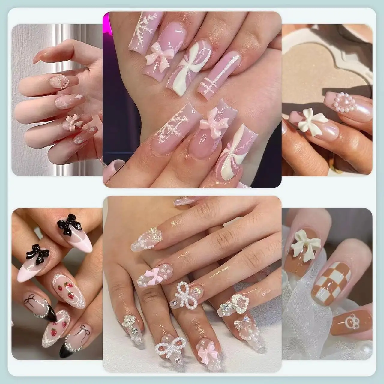 6/7/12 شبكات ثلاثية الأبعاد مسمار السحر واللؤلؤ الانحناء سحر الوردي والأبيض نجمة القلب القمر لطيف مسمار جواهر لمسمار الفن DIY بها بنفسك الزينة #5