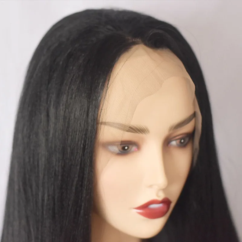 Perruque Lace Front Wig synthétique longue et lisse pour femmes, bonnet de perruque demi-attaché à la main