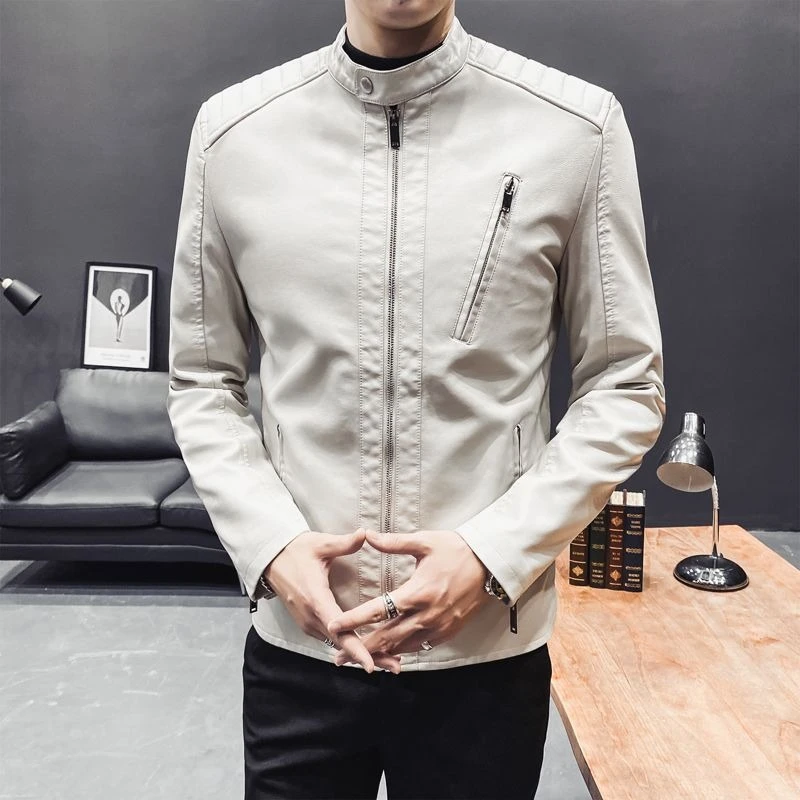 

New Arrival Men's Leather Jacket Short Sleeve Biker Style with Crew Neck Lightweight Spring Autumn Jacket Streetwear for Men