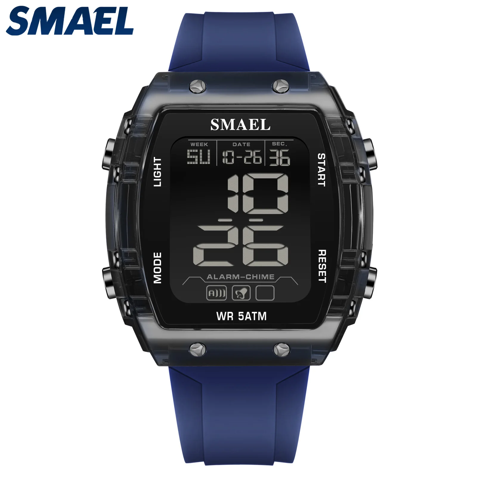 

SMAEL Digital Watches Big Dial Rectangle Sport Watches LED Date 8108 Digital Watches 50m Waterproof Shockproof Men's Wristwatch