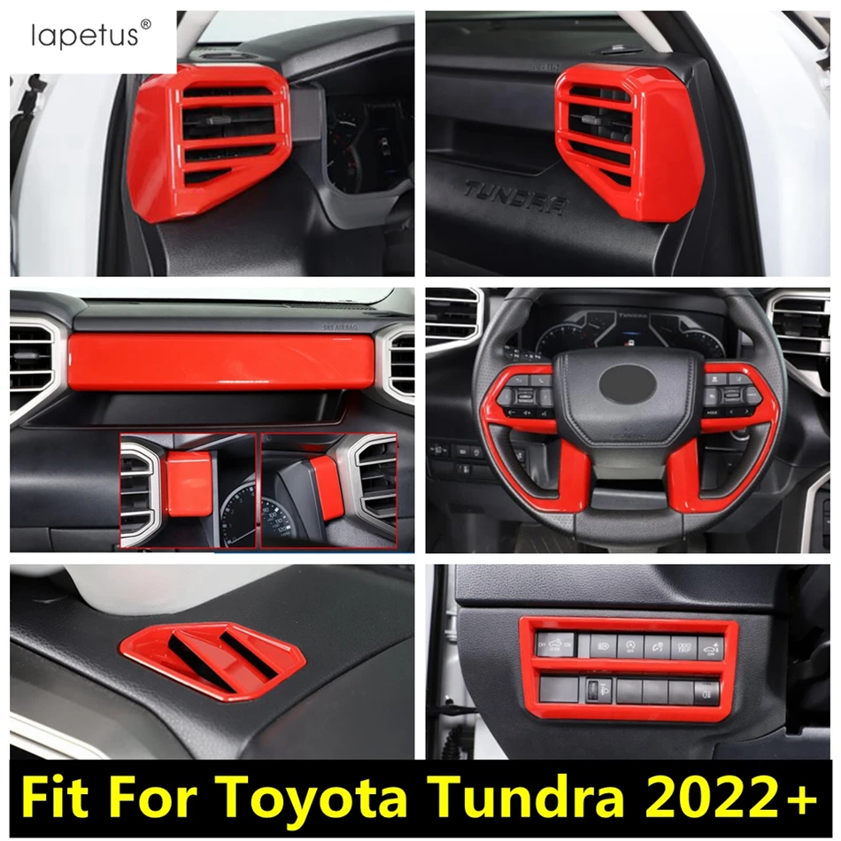 

Head Light / Steering Wheel / Dashboard Panel Strip / Air AC Outlet Vent Cover Trim For Toyota Tundra 2022 2023 Red Accessories