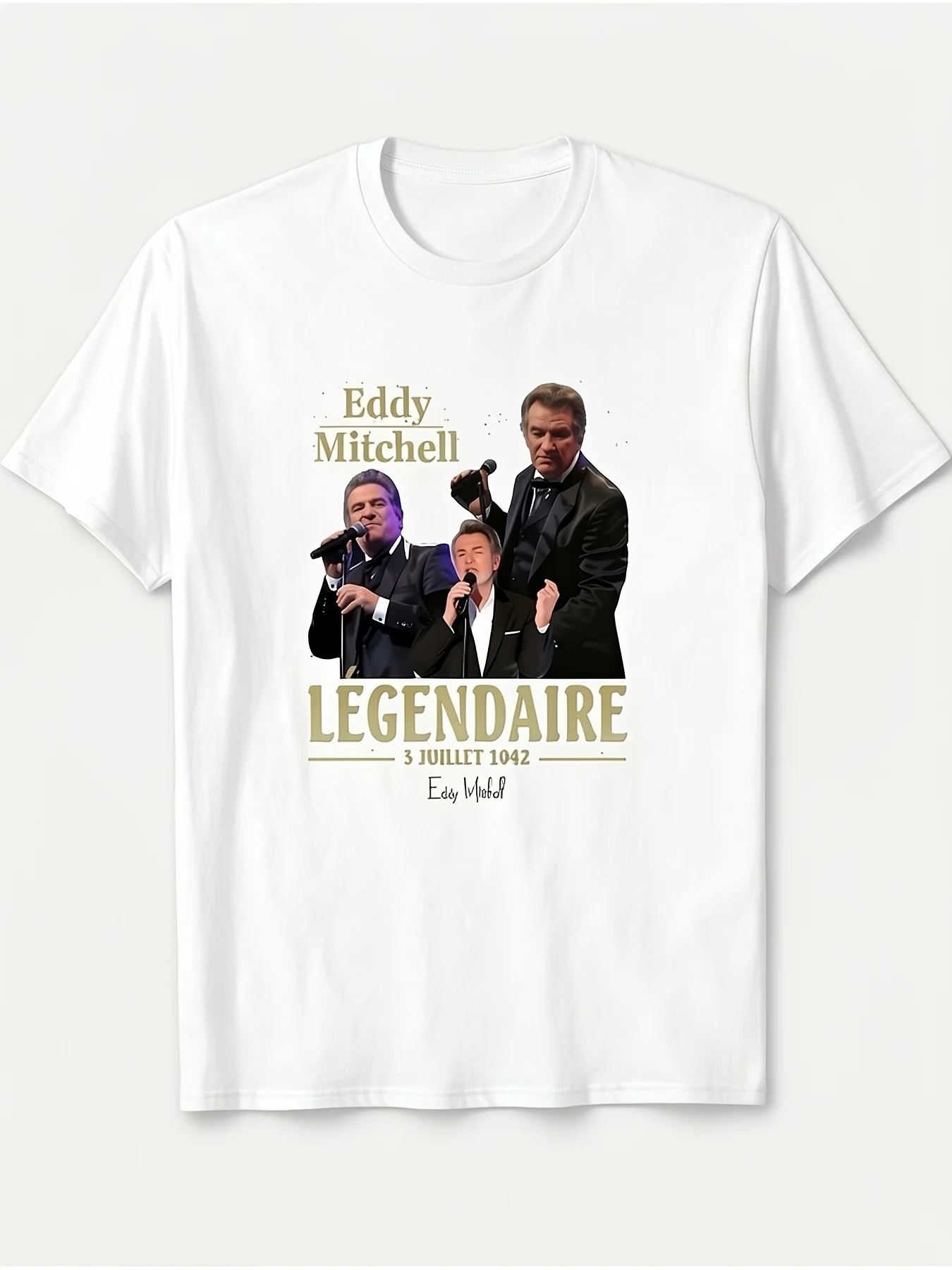 Men'S and Women'S Eddy Mitchell Legend Iconic Signature Print Unisex 100% T-Shirt Soft Retro