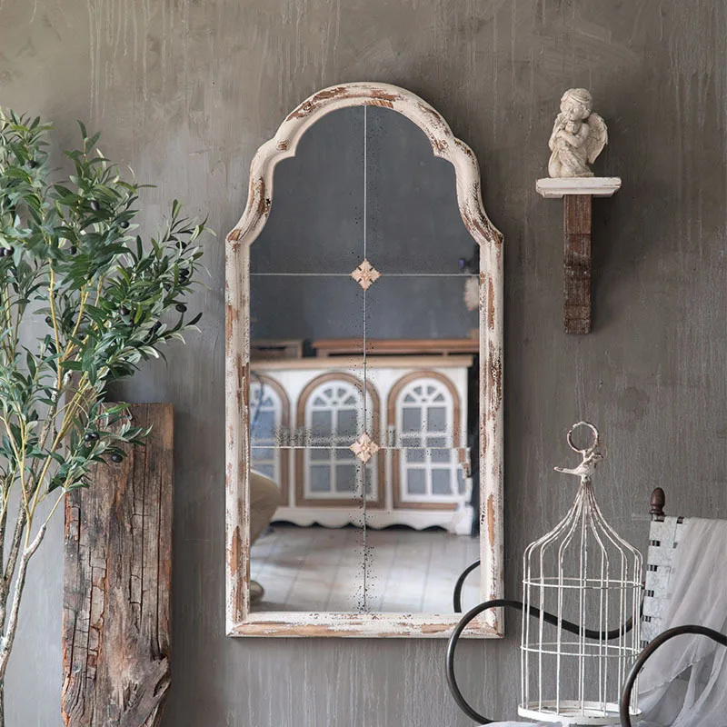 

Retro solid wood wrought iron clothing store floor-to-ceiling full-body mirror fitting mirror wall-mounted decorative