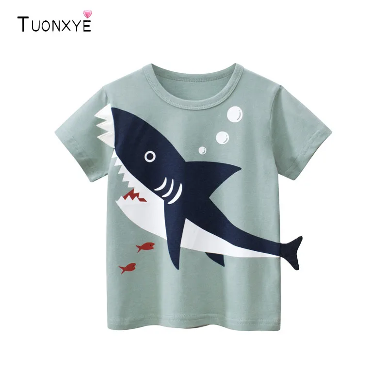 TUONXY 2-9Years Cartoon Sharks Boys Tops Tees T Shirt Summer Cotton Children Kids Boy's Clothing children Toddler Shorts Clothes