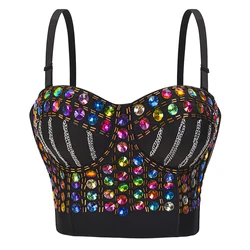 Black Multicolored Diamonds & Chains Sexy Bralette For Women Luxury Bra Push Up Crop Top Nightclub Party Fashion Brassiere Femme