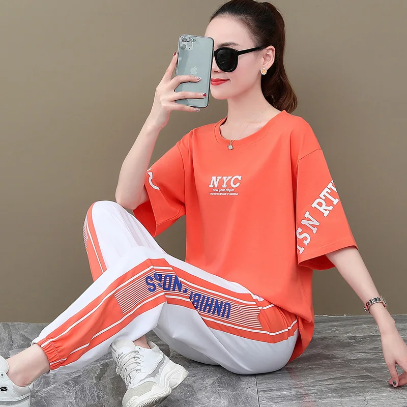 

Модный женский спортивный костюм CVY, лето 2024, свободный повседневный крой, комплект из двух предметов, высококачественный спортивный ансамбль