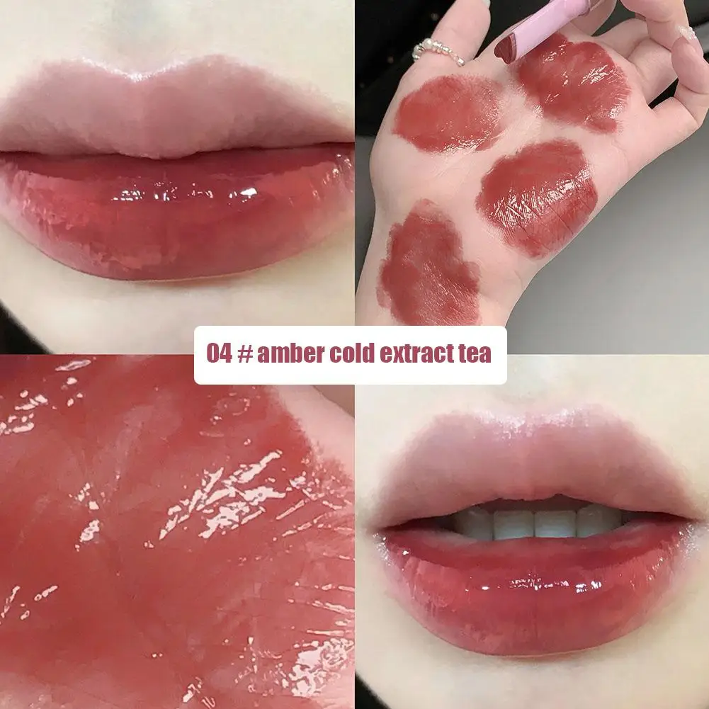 Lápiz labial de gelatina de cristal translúcido de 4 colores, brillo de labios sólido, espejo sedoso de duración, bálsamo labial hidratante de agua V3D3