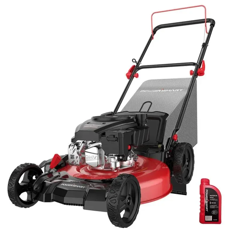 PowerSmart Gas Lawn Mower 21-inch, 144cc OHV Engine 3-in-1 Rear Bag, Mulch and Side Discharge, 6-Position Height Adjustment