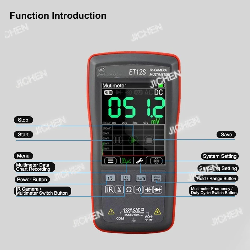 2 In 1 Thermal Imaging Multimeter ET11S/ET12S 90*32 Digital Touch Screen Multifunction Voltmeter, Professional Multimeter Tool