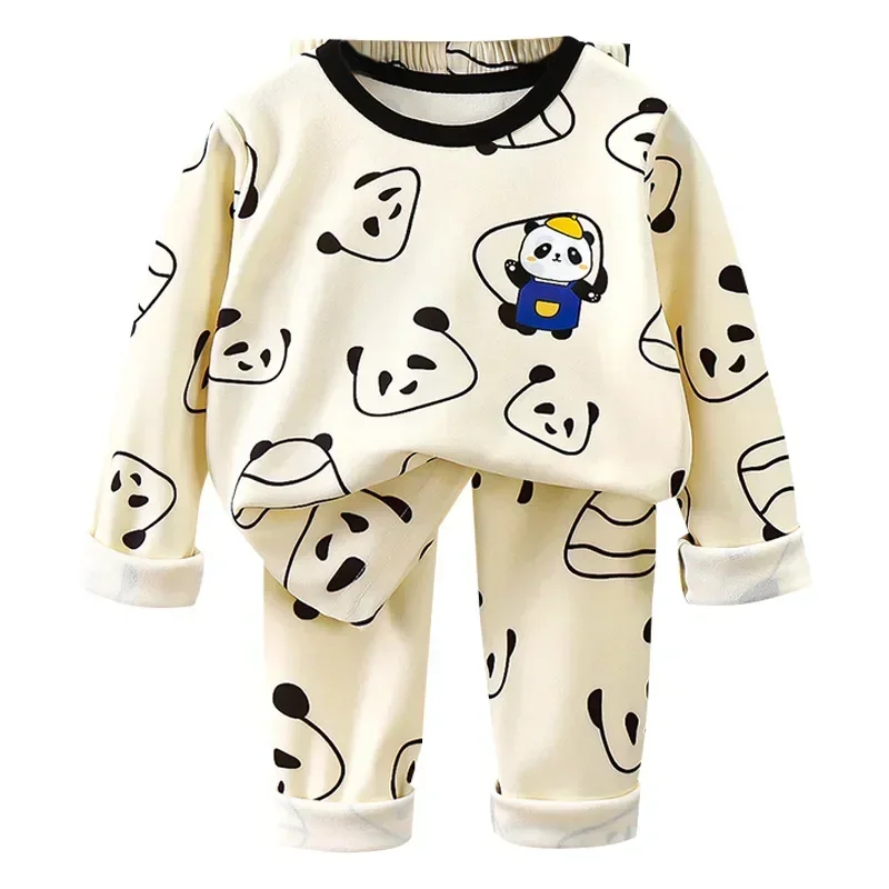 Pijamas de dibujos animados de Panda para niños y niñas, camiseta de manga larga, Tops y pantalones, conjuntos de ropa de dormir para bebé, primavera y otoño, nuevo