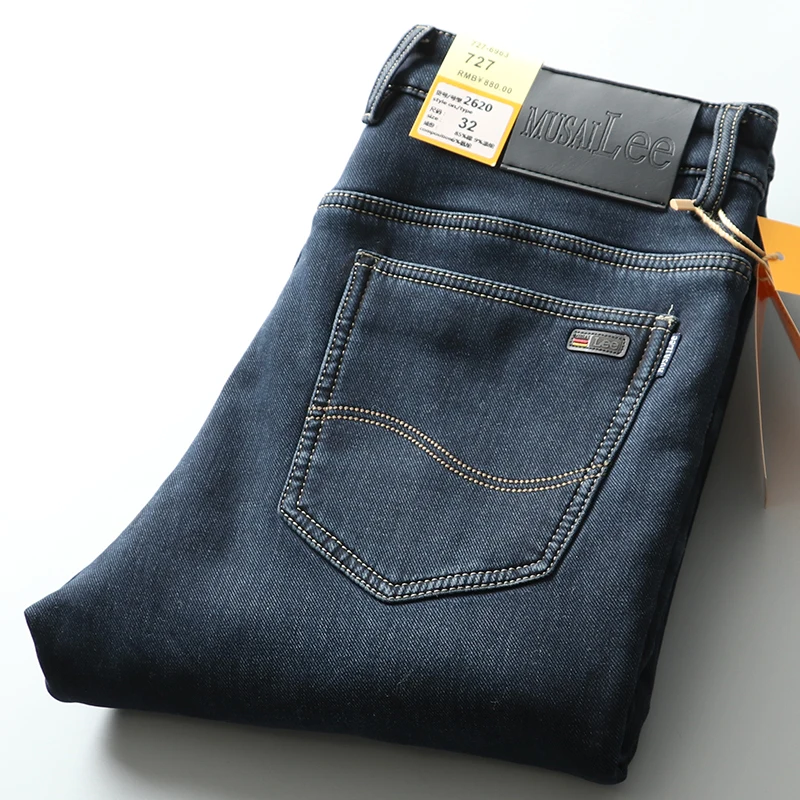 

Men's Faionable Winter Straight Leg Jeans Thiened Fce Waed out Sle Cotton Polyester Blend Elastic Casual Trousers