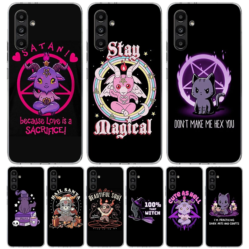 Cute Hell Hail Satan Evil Cat Case Phone Cover for Samsung Galaxy A17 A16 A15 A14 A13 A56 A55 A54 A53 A36 A35 A34 A33 A26 A25 A2