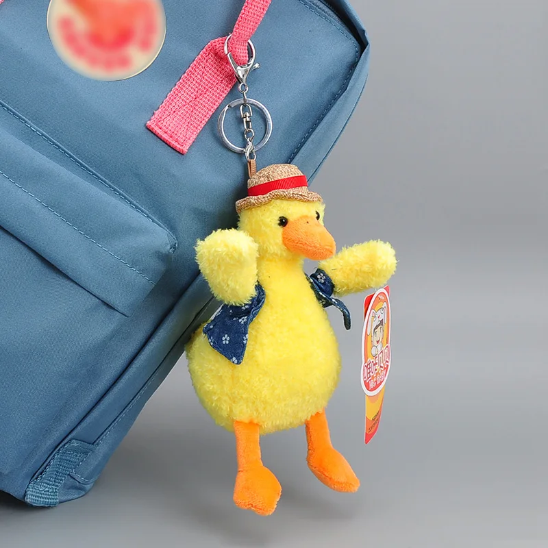 15cm Kawaii Keychain Little Duck with Hat Cute Cartoon Animal Stuffed Toy Bag Charm With Hook Pendant Key Chain Friends Gift