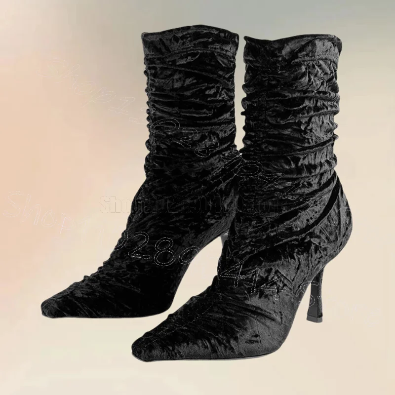 أحذية سروال قصير باللون الأحمر الوردي بمقدمة مدببة أحذية منتصف العجل سهلة الارتداء أحذية نسائية بكعب عالي رفيع موضة الحفلات والمواعدة 2025 Zapatos Para Mujere