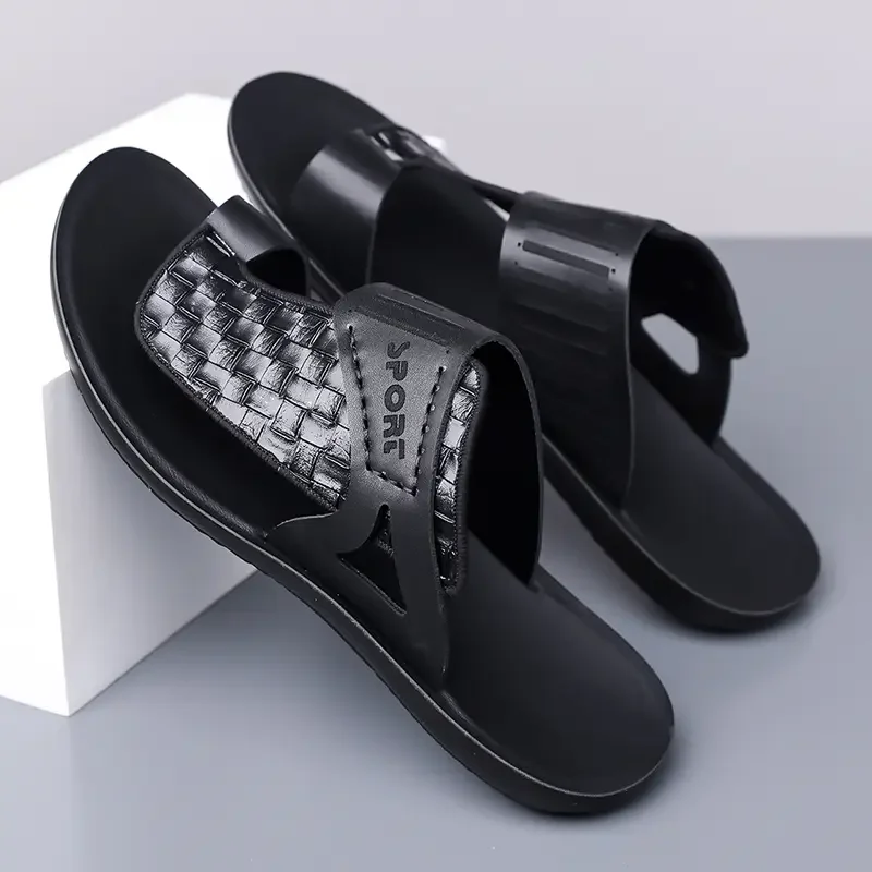 Sommerliche Herren-Ledersandalen, modisch, schlicht, große Größen 38-48, für Jugendliche, Strandschuhe, Slipper, Gummisohle, bequeme Freizeitschuhe – Detail 12
