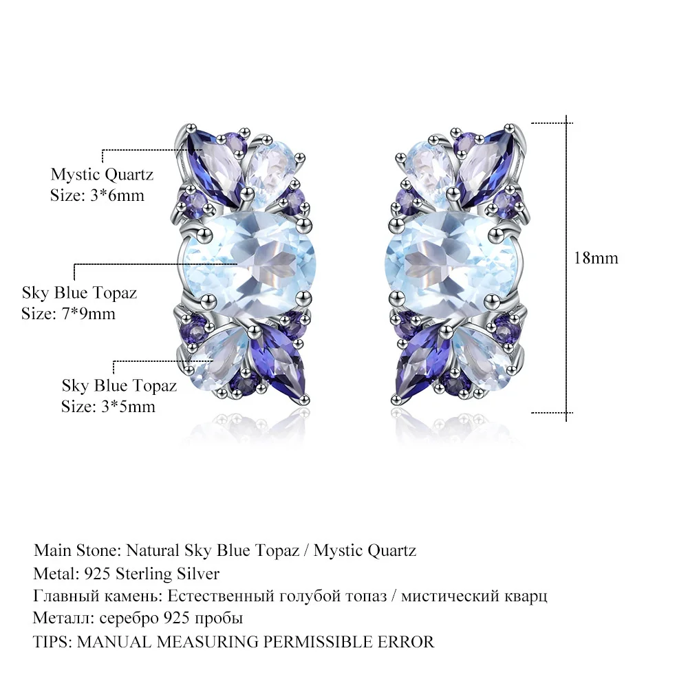 brand genuine Luxury real jewels Fashion Natural Treasure Topaz Popular 925 Silver Inlaid Colorful Crystal Earrings high quality