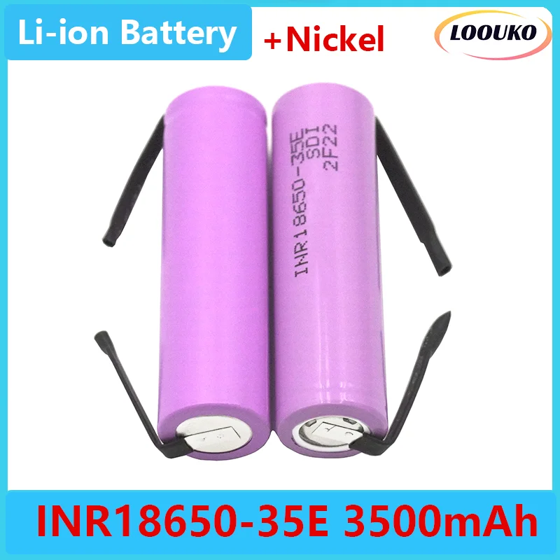 

LOOUKO 100% new Original 18650 3500mAh battery + Nickel 3.7V INR18650 35E 3.6V discharge 20A Power batteries + DIY Nickel sheet