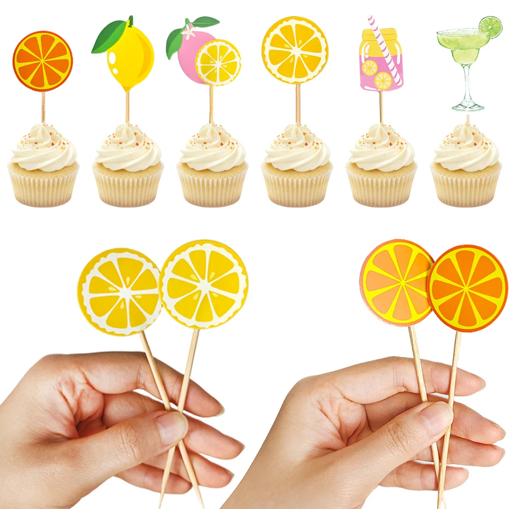 10-50 Stück/Packung Sommer-Frucht-Cupcake-Topper Orange-Zitronen-Zitrus-Thema Kuchen-Dekorationen für Tropische Strand- und Pool-Geburtstagspartys