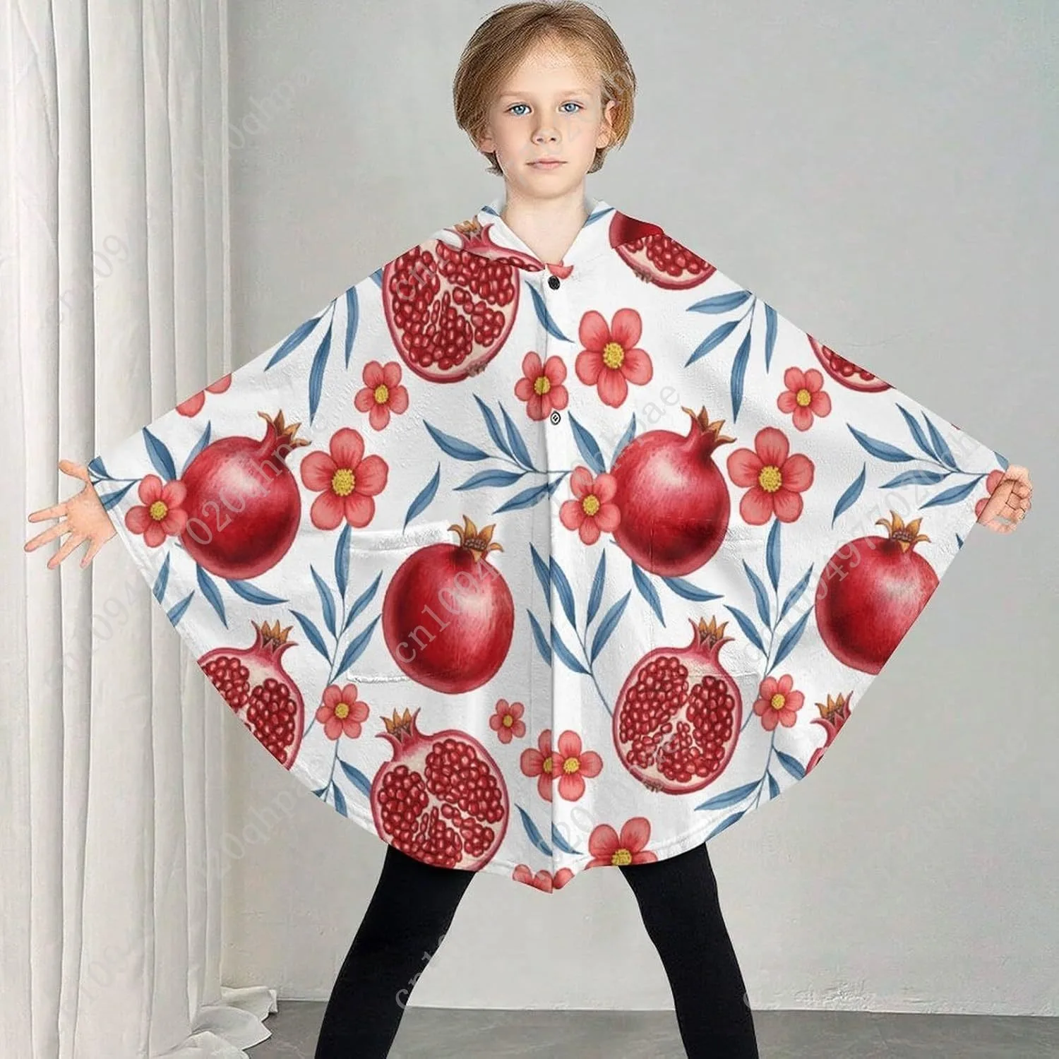 Pull couverture en flanelle confortable, sweat à capuche surdimensionné à motif Floral de grenade avec poches pour enfants et adolescents