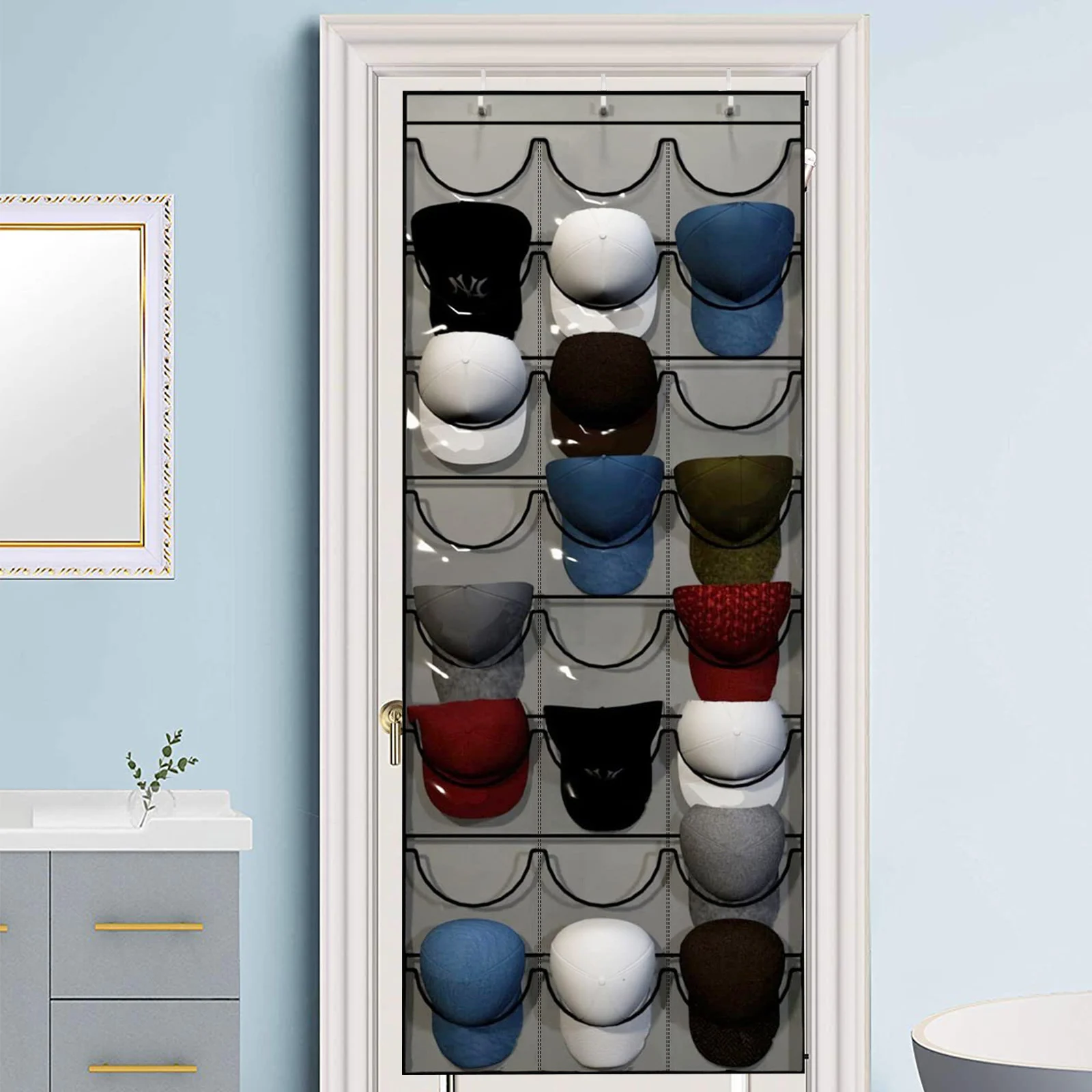 

Transparent Portable Wall Hook Storage Bag Cap Organizer with Deep Pockets To Protect Store and Display Closet Storage Organizer