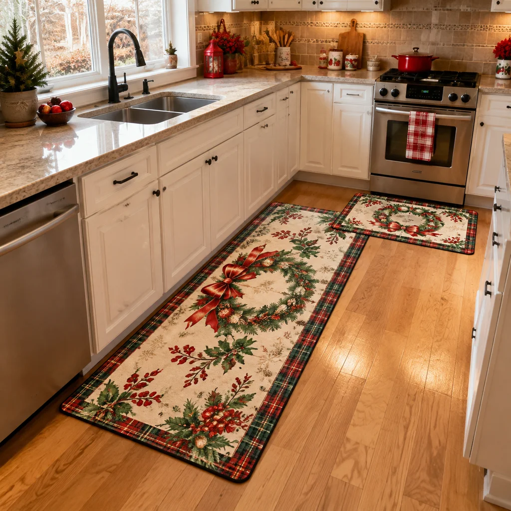 1pc/2pc Christmas Letters Decorative Kitchen Rug For Laundry Room, Dining Room, Corridor Entrance Doorway - Resistant To Stains