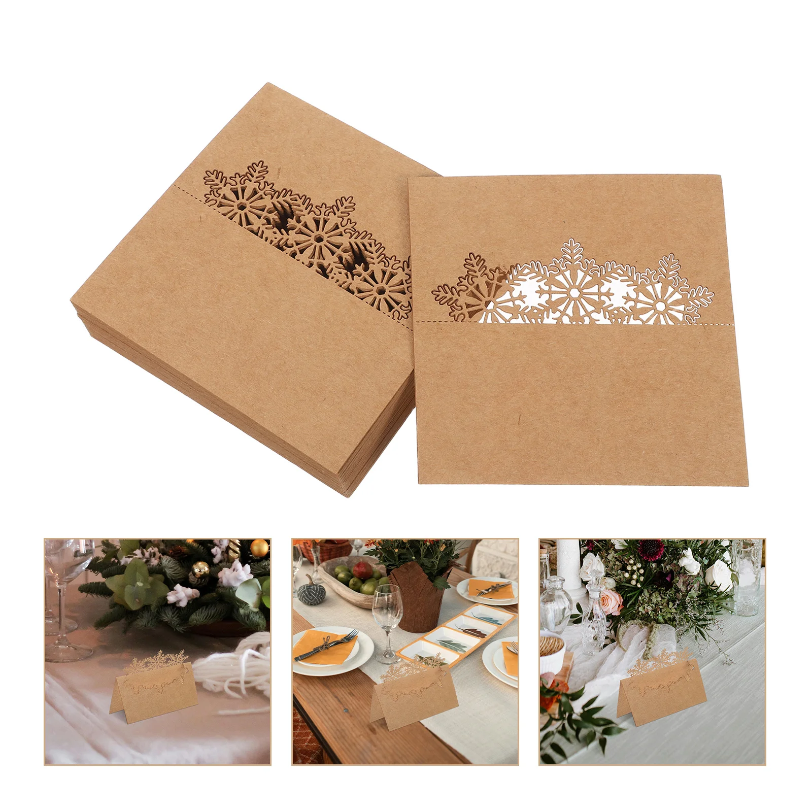 

50pcs Blank Tent Place Cards Snowflake Design Christmas Name Tags for Table Setting Rustic Wedding Party Buffet Label