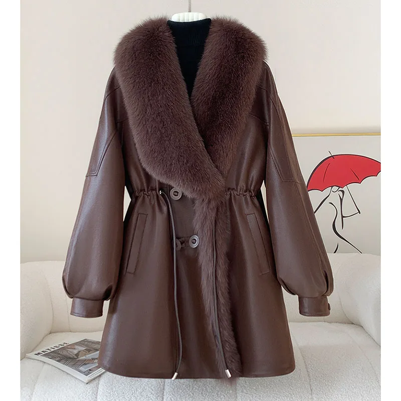 

2025 Winter New Women's Big fur collar Goose down down Jacket High end Fox fur collar grass Coat Female Thicken Parka Overcoat