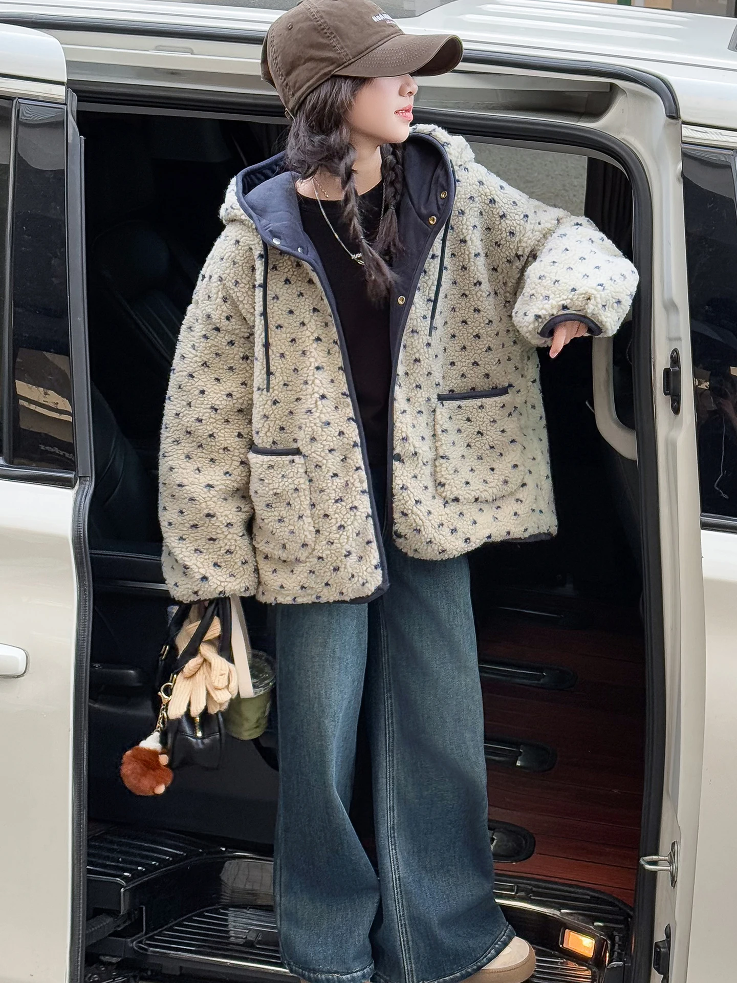 

Thiened Fce Children's Faionable Winter Outfit Set Girls' Denim Jeans Long Sve Top And Bot Two-Piece Ensemble