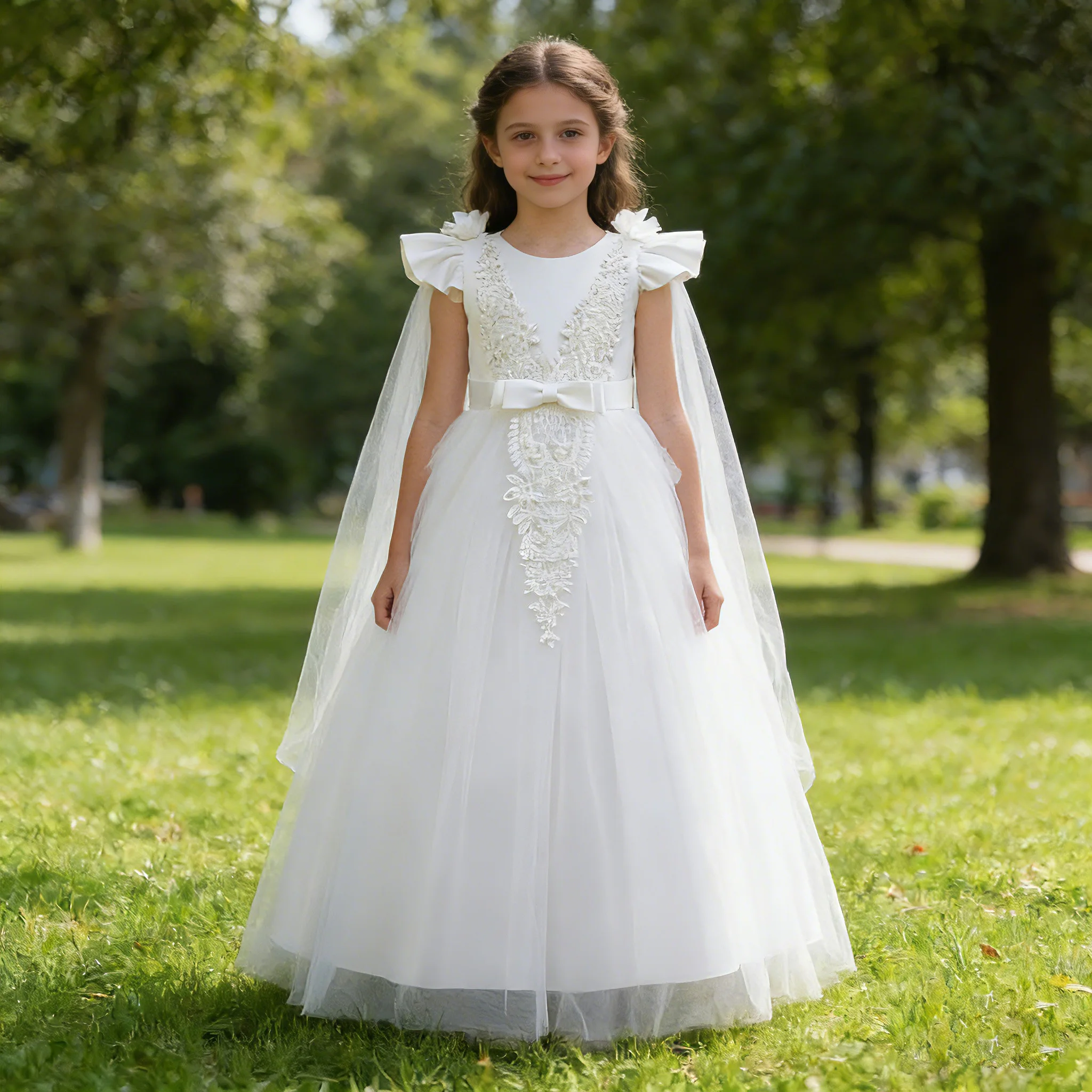 Flower Girl Dresses for Wedding Guest Kids Bridesmaid White Lace Formal Performance Party Ball Gown 10 12 Year view 3