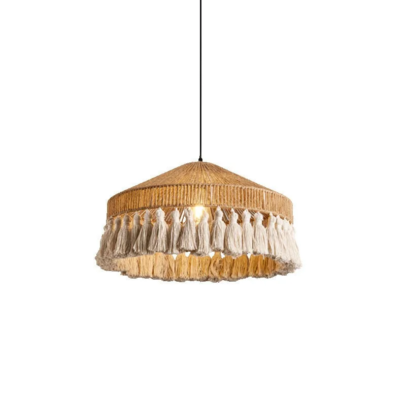 Japanese-style wabi-sabi wind bed and breakfast bedroom woven lamp, dining room retro hemp rope fringed simple creative