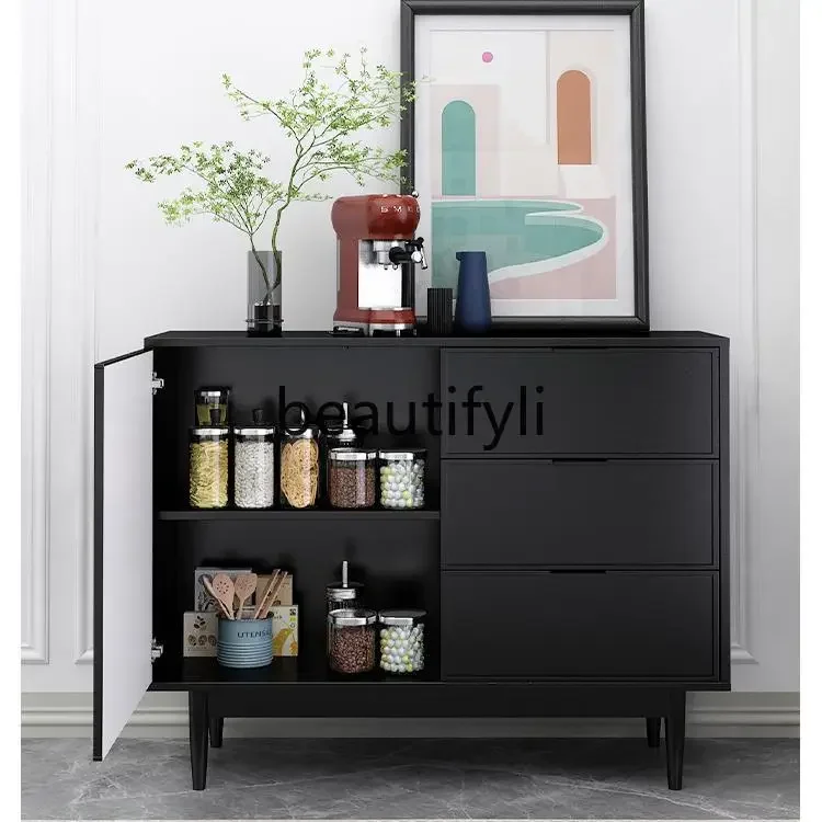 Side cabinet Double sliding door Solid wood against the wall Integrated locker Tea cabinet Storage bucket cabinet