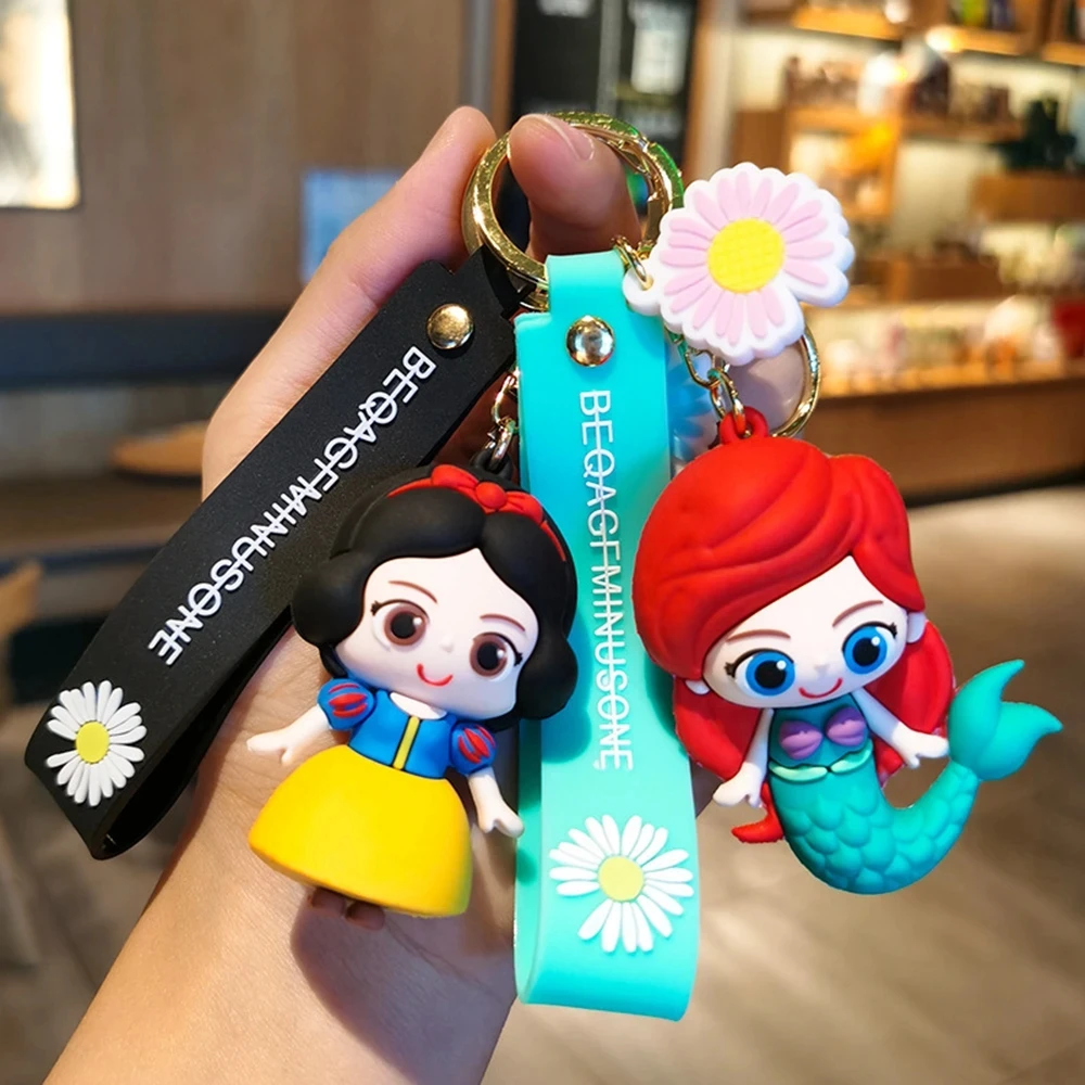 Disney Anime Ariel Princess Snow White Keychiain Girls Toys Cartoon Cinderella Belle Pendant Keychain Children Birthday Gifts