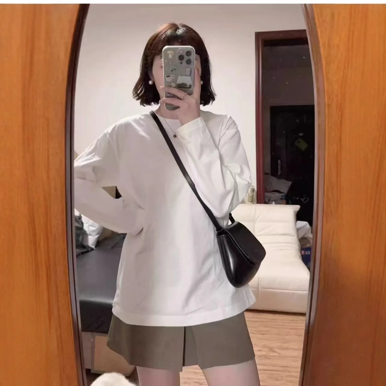 Cotton Long Sleeved Women's Autumn Korean Version Simple Inner Outfit Pullover T-shirt for Women's Casual Slimming Base Shirt To