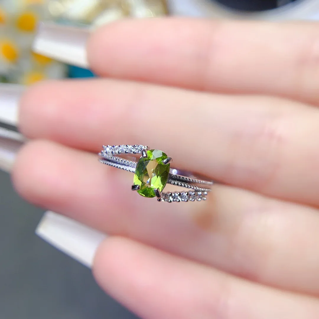 

Кольцо из натурального оливина 5*7 мм, стерлинговое серебро S925, сертификат, простой дизайн, изысканные модные очаровательные свадебные украшения для женщин FS