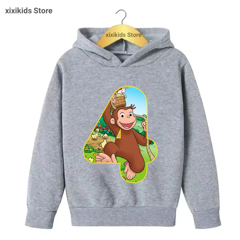 New Curious George 3th/4th/5th/6th/Th Birthday Gift Printed Cap Hoodie Funny Kawaii Kid Clothes Spring/ Autumn/Winter Sweatshirt