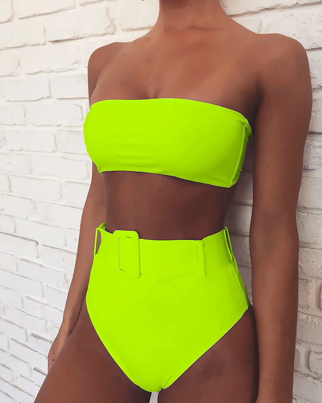 2024 Sexy Bikini Bandeau Women Push Up Solid High Waist Swimwear Swimsuit Bikinis Set Bathing Suit Bikini Female Waistband Decor