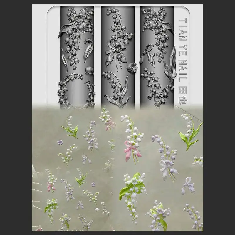 Flowers Series 3D Curved Nail Mold Lily Of The Valley Lotus Flower Diy High Tranparent Nail Templates Nail Mold Art Decor