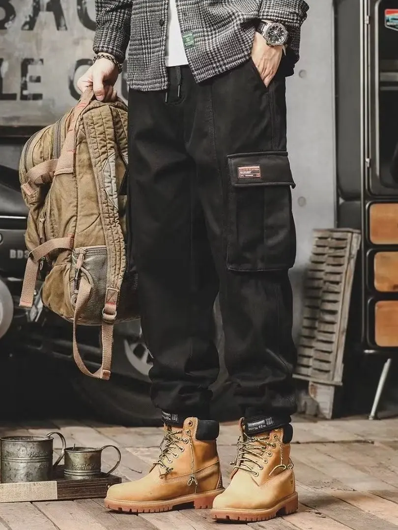 

Мужские свободные уличные рабочие брюки в стиле ретро в американском стиле с большими натяжками и эластичными манжетами, модный бренд Magic Sti