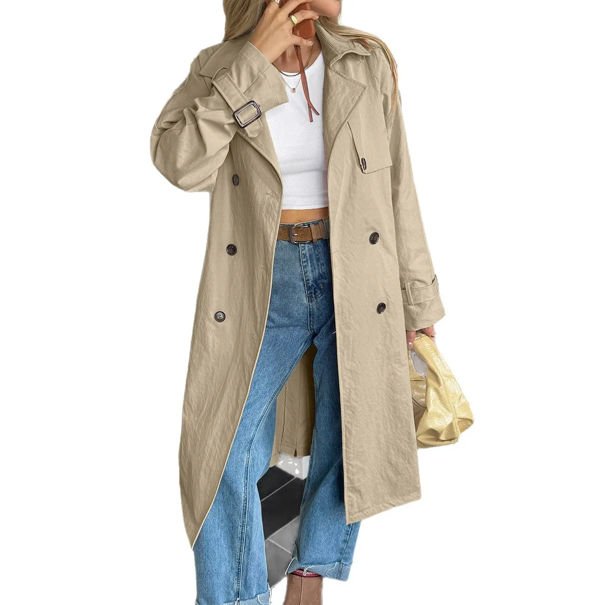 Cross-Border Women's Long Sve Windbreaker Coat Medium Length Vaion Outerwear Fem Independent Station Autumn Winter