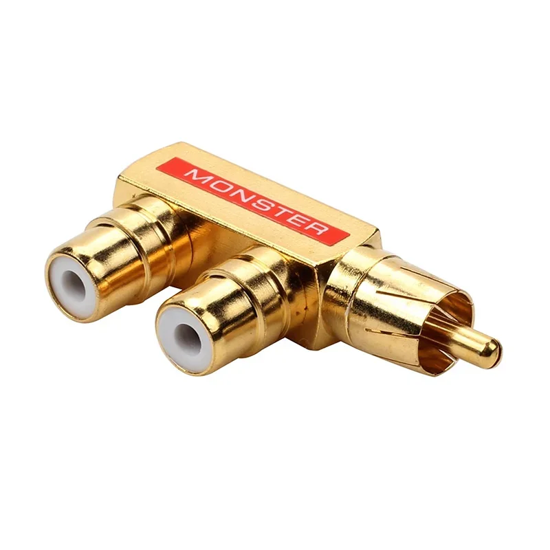 2/4/8/16PCS Two Three-way Gold Plated RCA One Point Plug Monster Lotus RCA 1 Male to 2 Female AV Audio Adapter RCA Connector